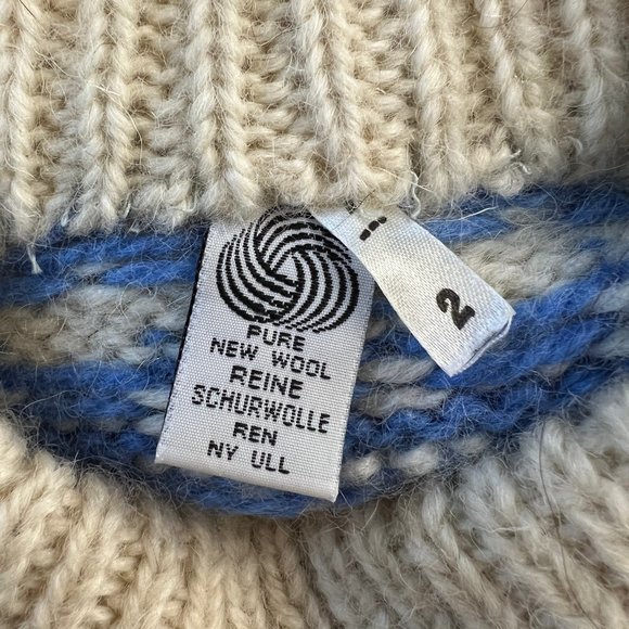 Vintage Fair Isle 100% Wool Hand Knit Oversized Chunky Crew Neck Nordic Sweater - Picture 6 of 8